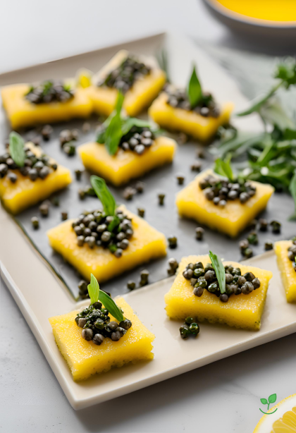 Canapés de Painço com Caviar de Lentilhas